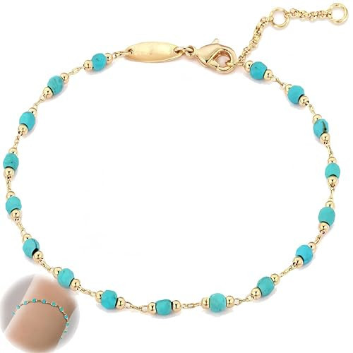 Turquoise Bracelet for Women 14K Gold Beaded Bracelets Handmade Adjustable Dainty Turquoise Bracelet Gifts for Birthdays Parties And Daily Wear | Amazon (US)
