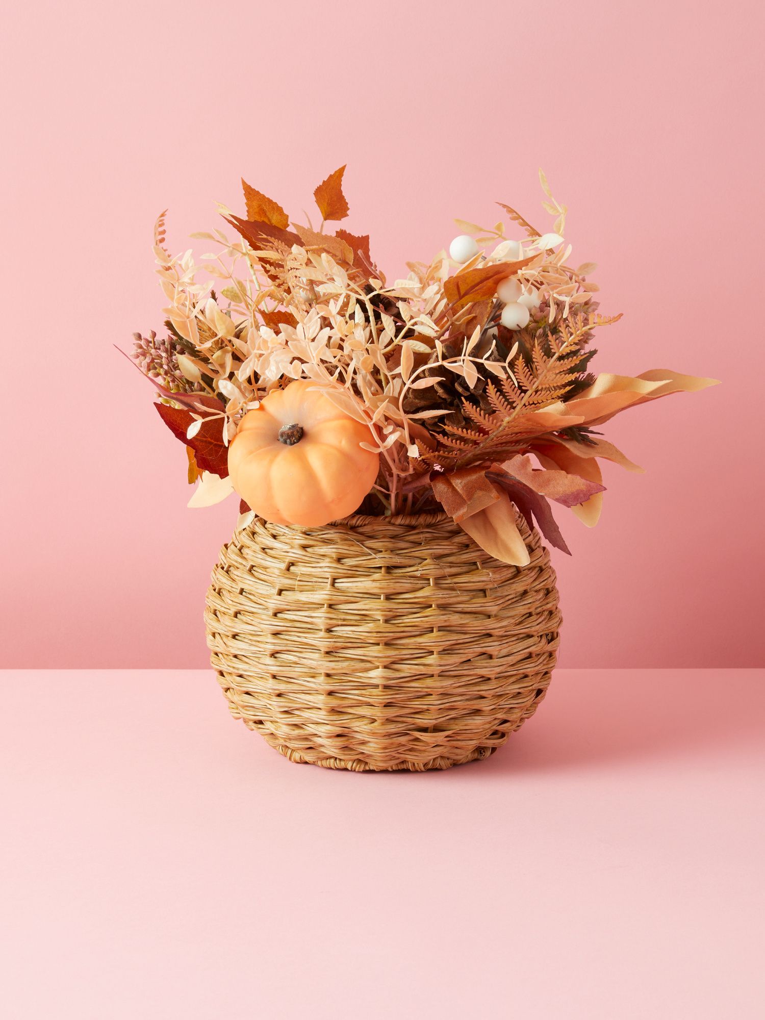 12.5in Artificial Pumpkin And Pinecone Arrangement In Basket | Fall Decor | HomeGoods | HomeGoods