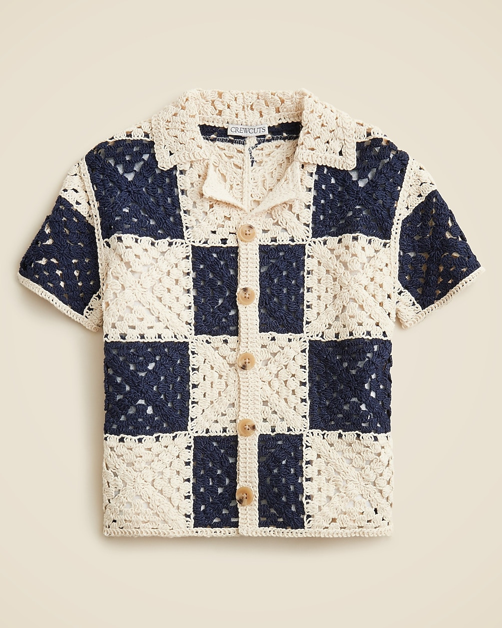 Kids' short-sleeve checker crochet camp shirt | J. Crew US