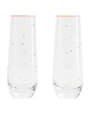 Set Of 2 Colored Heart Stemless Fluted Glasses | TJ Maxx