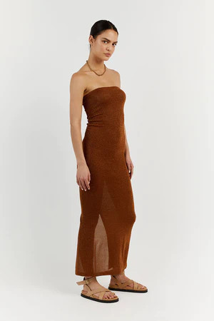 NICO BURNT ORANGE METALLIC MIDI DRESS | DISSH
