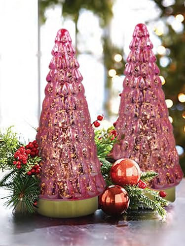 Pink Glass Christmas Tree 2pcs, Tabletop Mercury Christmas Tree with Light, Battery Operated Small Xmas Tree for Fireplace Centerpiece Decorations 10" | Amazon (US)