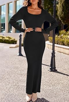 MEROKEETY Women's 2024 Fall Long Sleeve Square Neck Bodycon Maxi Dresses Ribbed Knit Long Sweater... | Amazon (US)