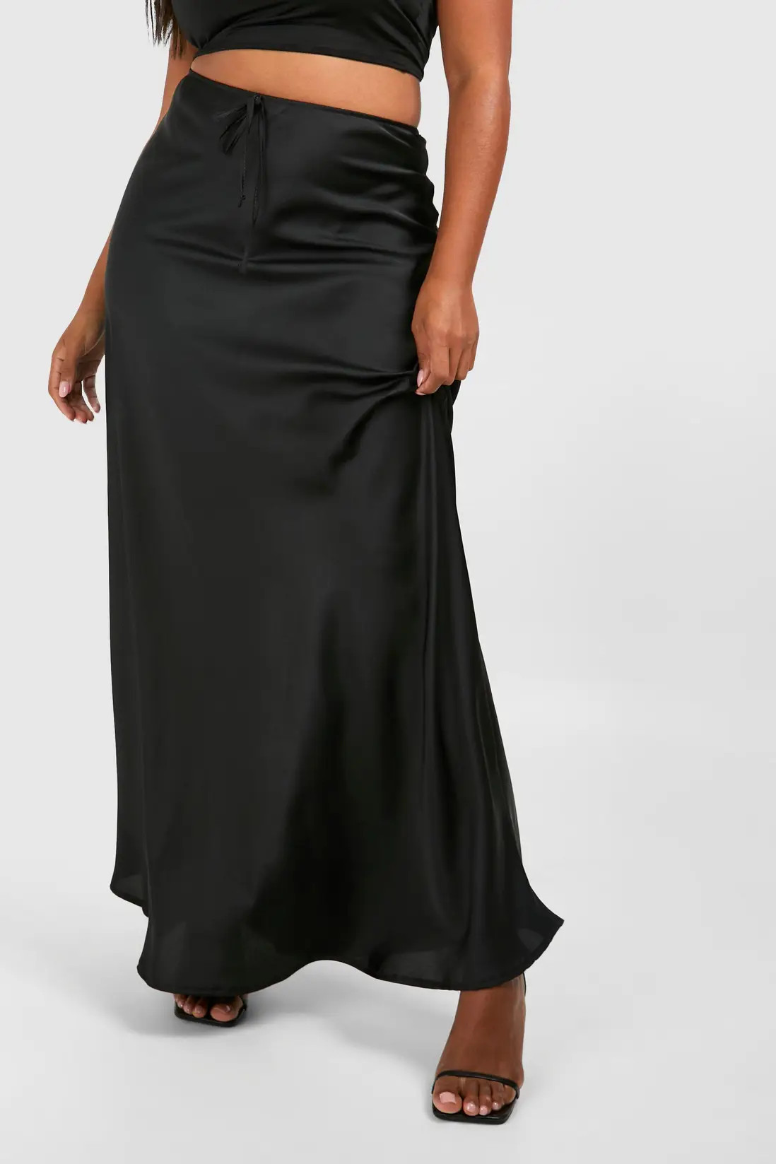 Black Plus Satin Drawcord Maxi Skirt | Boohoo | Boohoo.com (UK & IE)