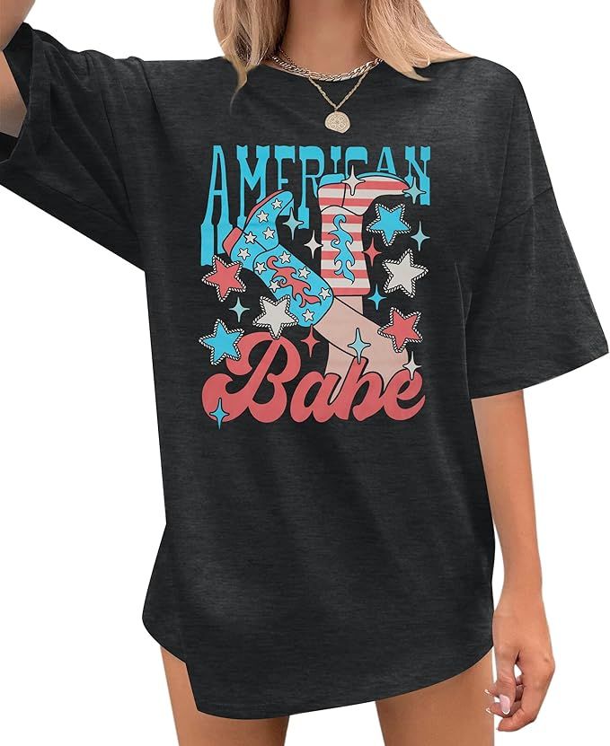 American T-Shirts Women 4th of July Patriotic Shirt Memorial Day Tee Vintage Cowgirl Shirt USA Ov... | Amazon (US)
