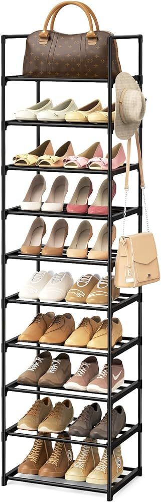 WEXCISE Narrow Shoe Rack 10 Tiers Tall Shoe Rack for Entryway 20 24 Pairs Shoe & Boots Organizer ... | Amazon (US)