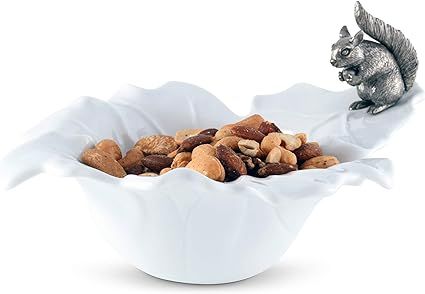 Vagabond House Fine Porcelain Leaf Bowl with Pewter Squirrel 10 inch Long | Amazon (US)