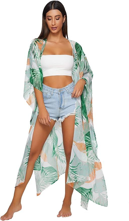 SweatyRocks Women's Flowy Kimono Cardigan Open Front Maxi Dress | Amazon (US)