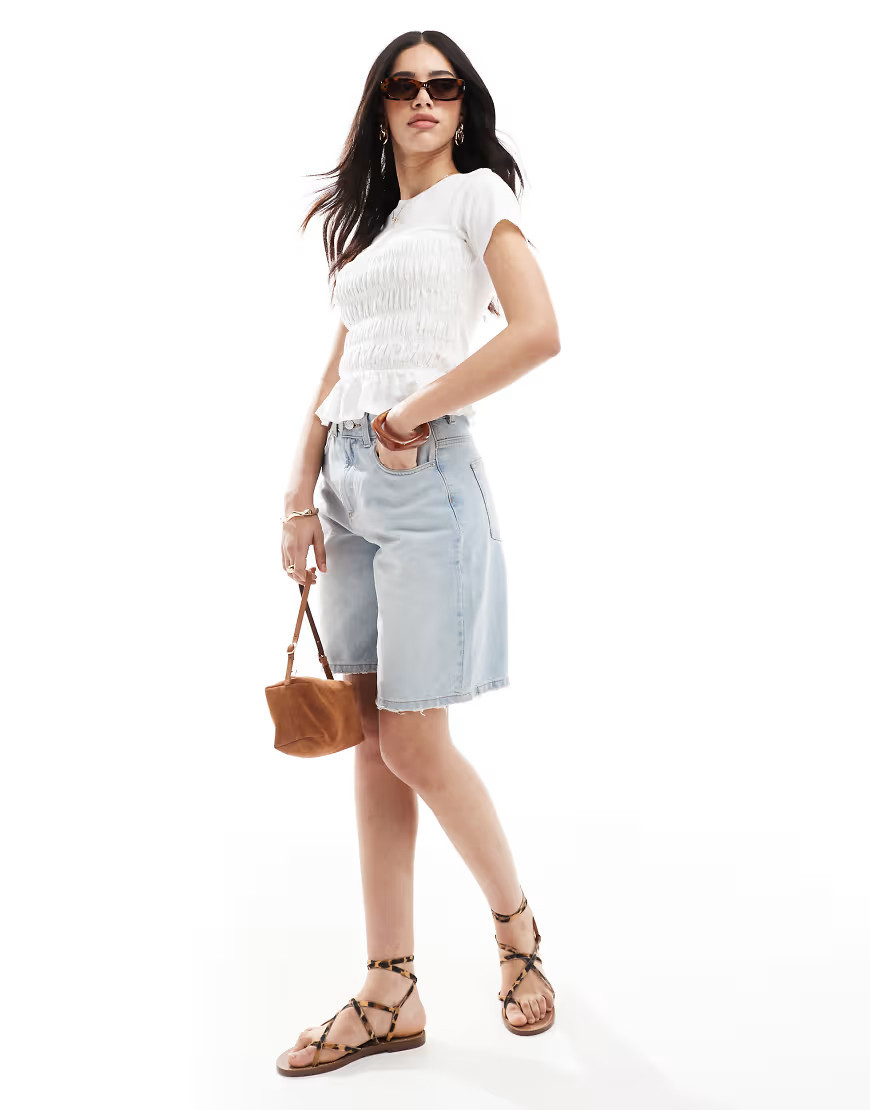 Miss Selfridge shirred detail tee in white | ASOS (Global)