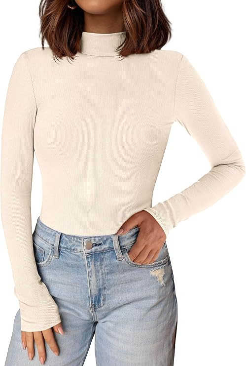 PRETTYGARDEN Women's Turtleneck Long Sleeve Shirts 2025 Fall Basic Tees Ribbed Fitted Tops Therma... | Amazon (US)