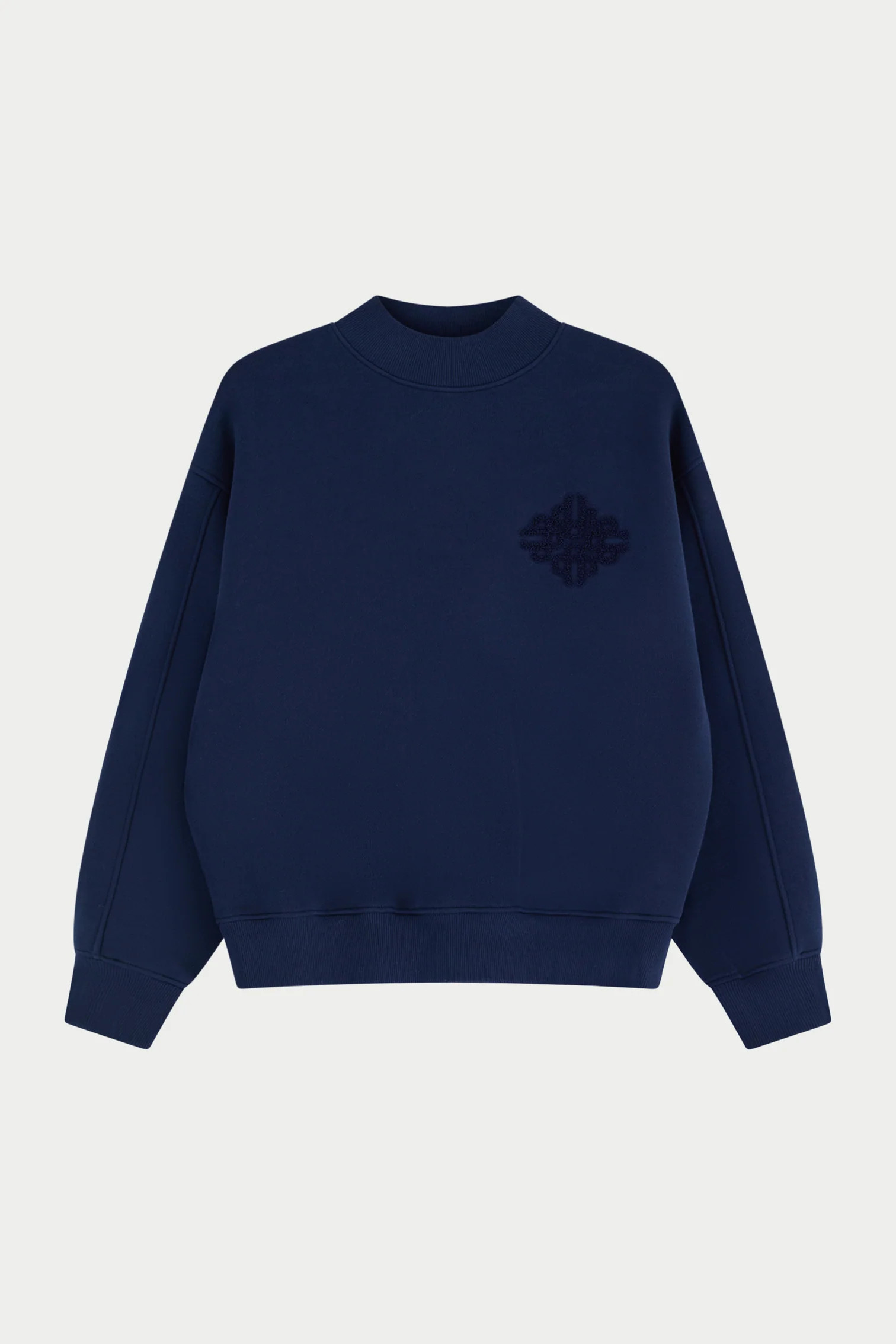CHENILLE EMBLEM MOCK NECK CREW - DARK NAVY | The Couture Club