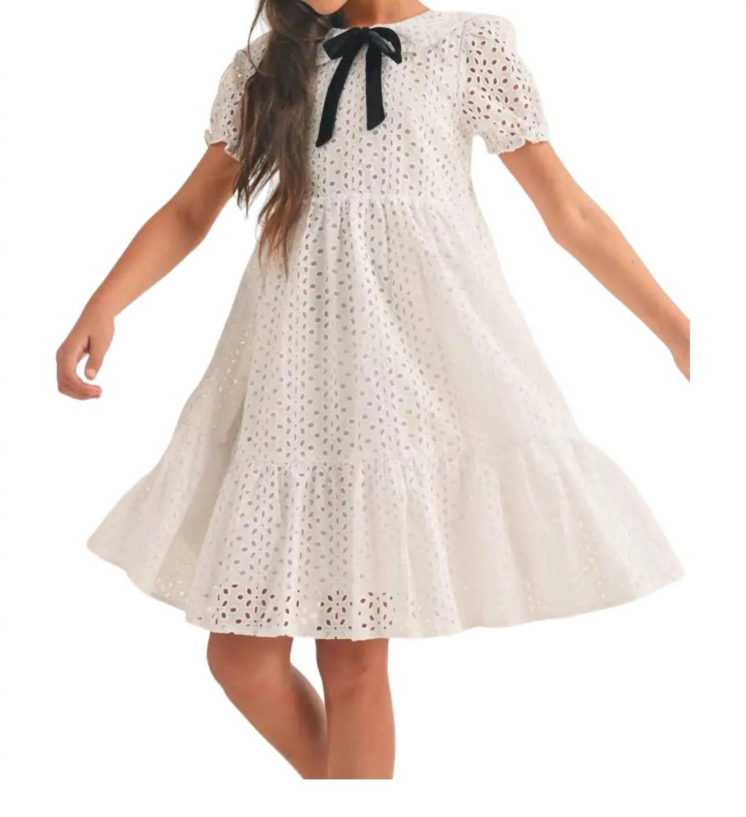 Lace Puff Sleeve Dress In White Eyelet | Shop Simon