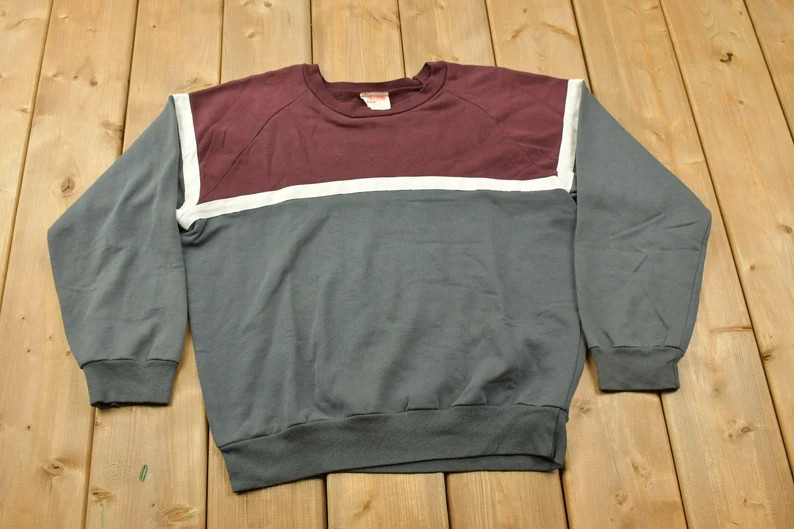 Vintage 1990s Color Block Crewneck Sweatshirt / 90s Crewneck / Made in USA / Essential / Streetwe... | Etsy (US)