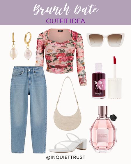 Here's a cute outfit idea that you can wear for a brunch date! A pink floral long-sleeve crop top, denim jeans, white sandals, a hobo handbag, and white sunnies! 
#trendyoutfit #affordablestyle #capsulewardrobe #casuallook

#LTKstyletip #LTKitbag #LTKSeasonal
