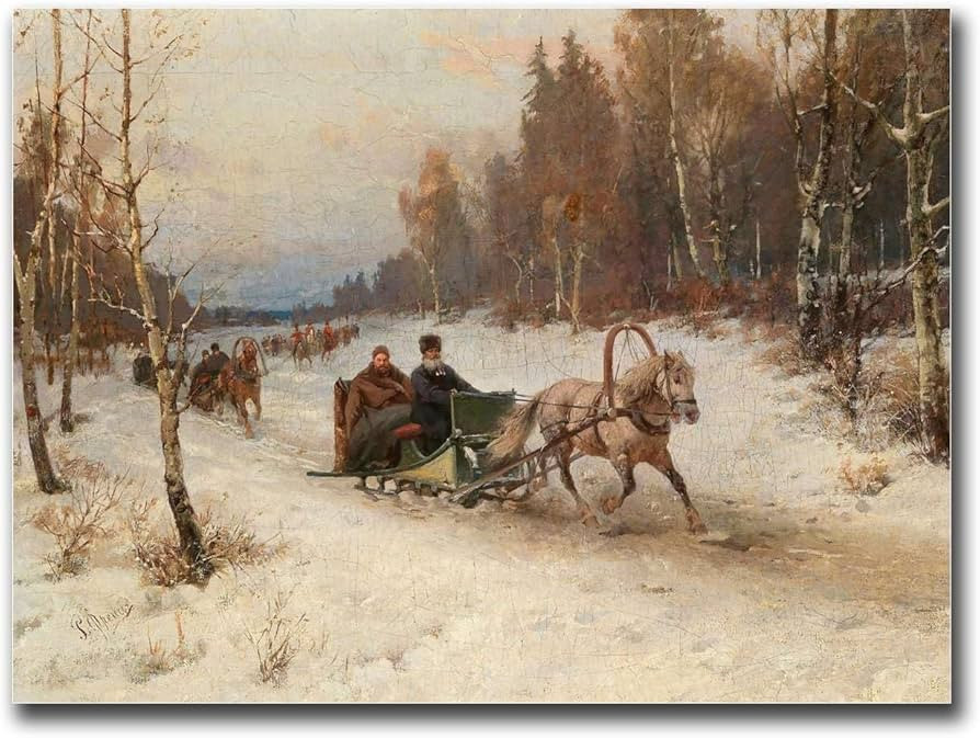 SENLYCH Canvas Art Poster Vintage Painting Sleigh Ride In Winter Snowy Landscape Antique Painting... | Amazon (US)