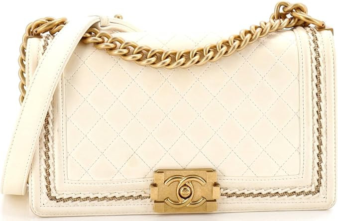 Amazon.com: Chanel, Pre-Loved Boy Flap Bag Quilted Lambskin with Chain Detail Old Medium, Neutral... | Amazon (US)