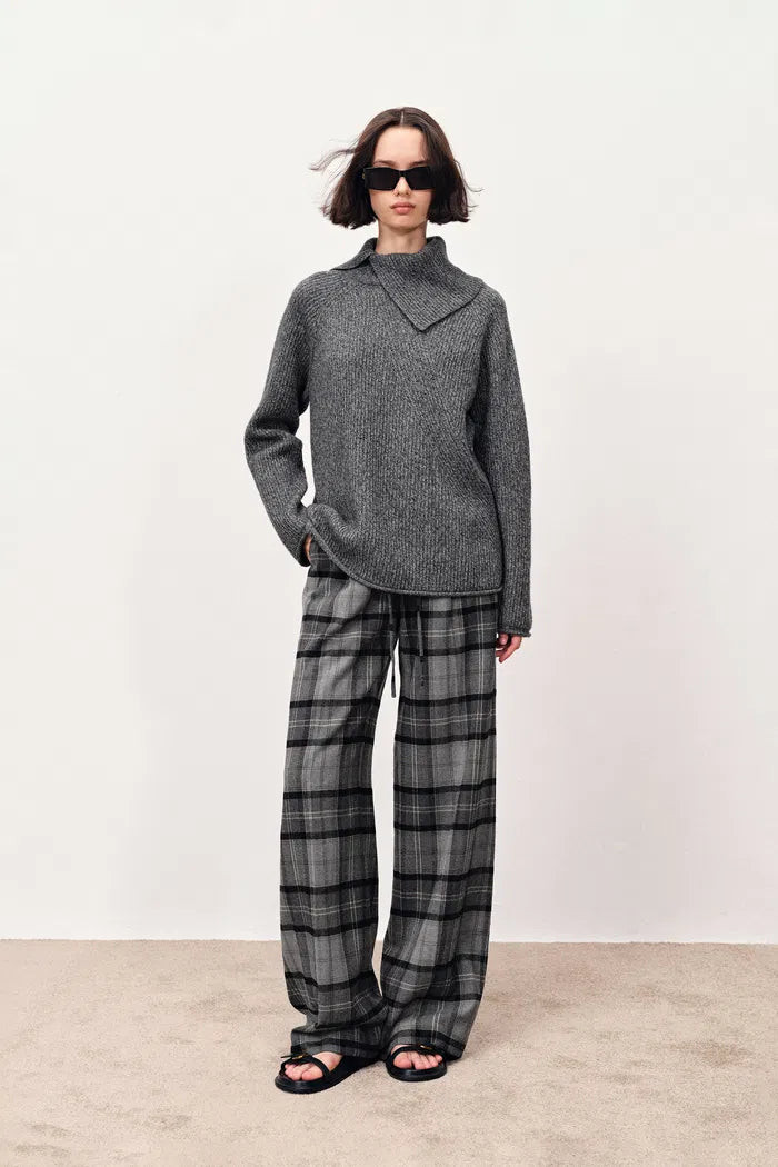 Hannah Asymmetrical Scarf Collar Sweater in Yak Down Knit | Fabrique