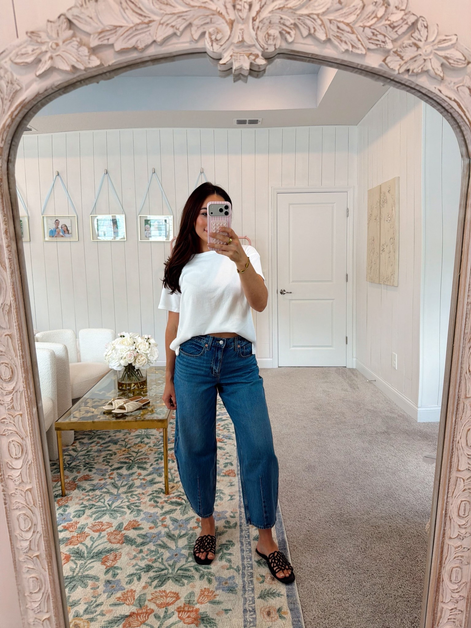 Easy barrel Jean that looks so high end!! These universal thread jeans are true to size and very flattering. Honestly slimming. I’m obsessed!! Wearing four. This is also the BEST white tee. Not see through. Reminds me of more expensive options like Aritzia. Size down one!! I’m in XS. This is one of the most popular items from my recent Target haul and try on on y t. #TargetStyle #TargetFinds #lookforless // white tee // white t shirt // designer inspired // best affordable jeans 

#LTKSeasonal #LTKootd #LTKmomlife