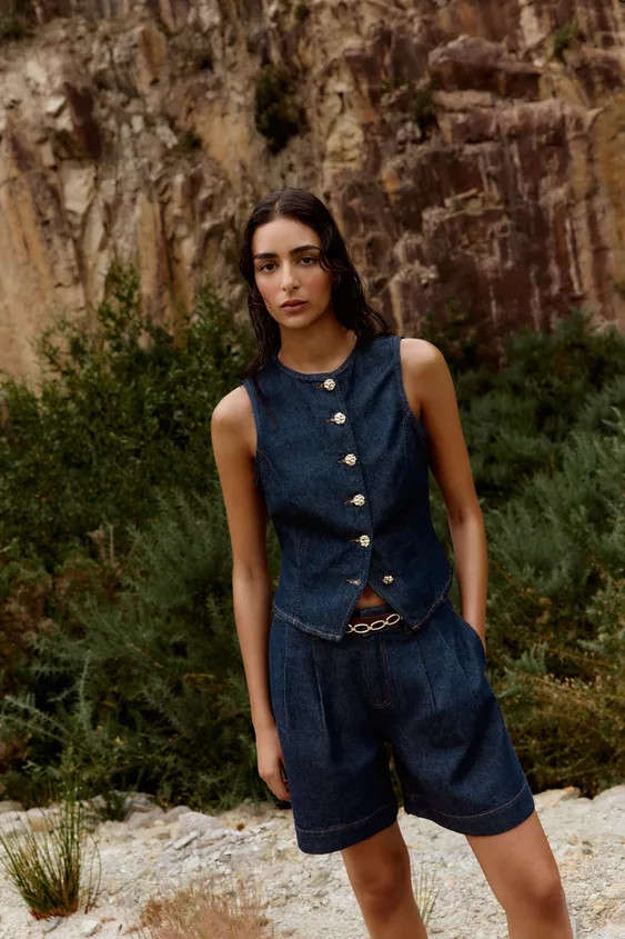 Z1975 GOLD BUTTON DENIM VEST | Zara US