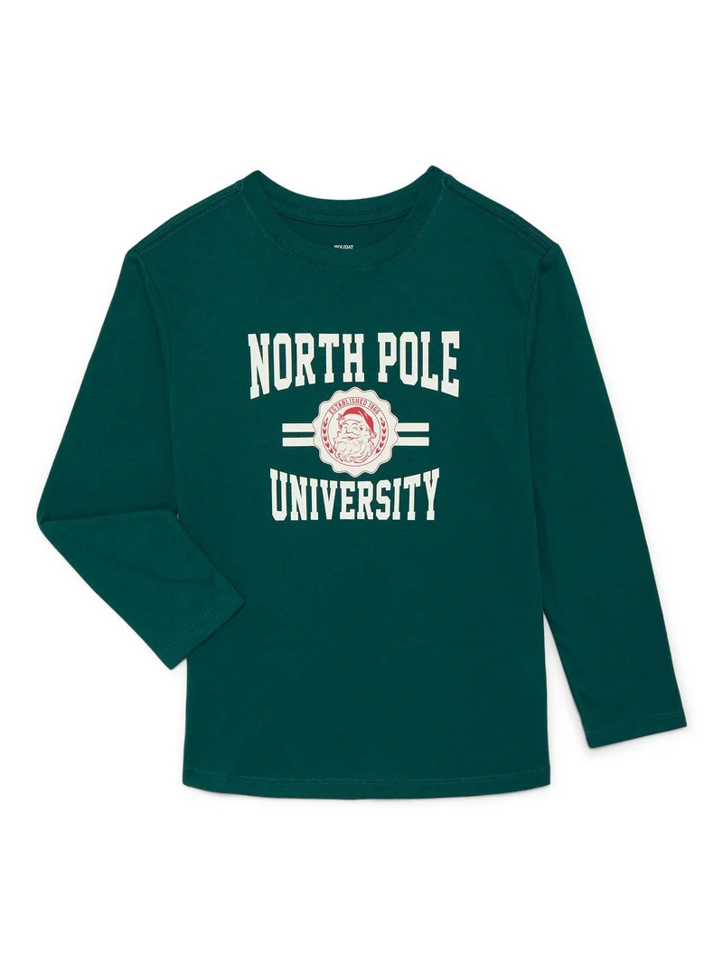 Holiday Time Boys Christmas Long Sleeve Graphic T-Shirt, Sizes 4-18 | Walmart (US)