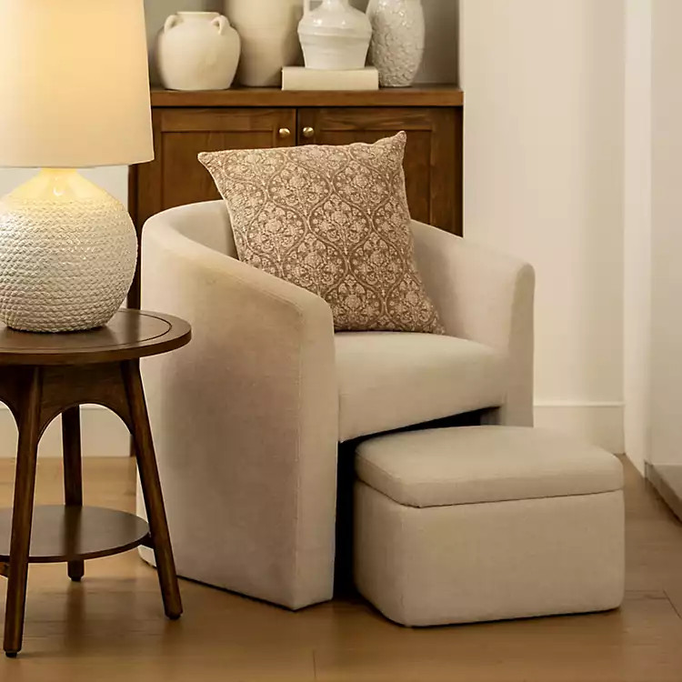 Bexley Natural Upholstered Chair & Ottoman Set | Kirklands