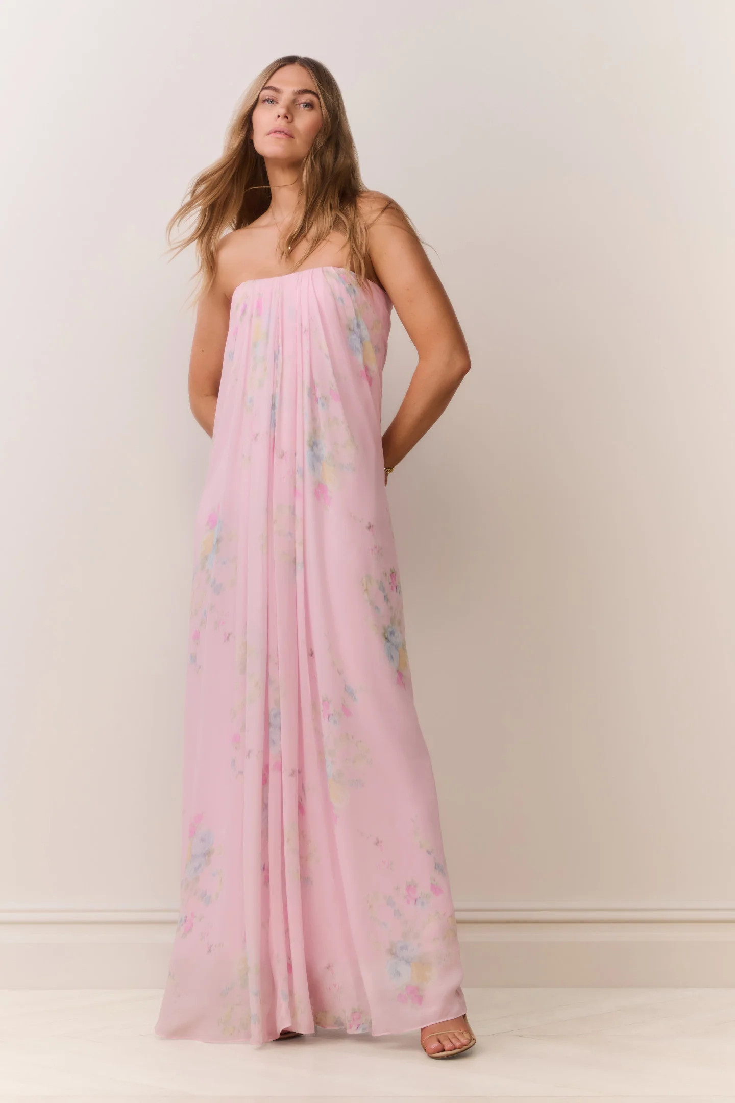 Emara Strapless Floral Chiffon Gown | LoveShackFancy