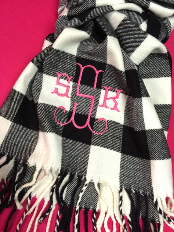 Monogrammed Buffalo Plaid Cashmere-feel Scarf - Monogram Gingham Scarf - Monogrammed Plaid Scarve... | Etsy (US)