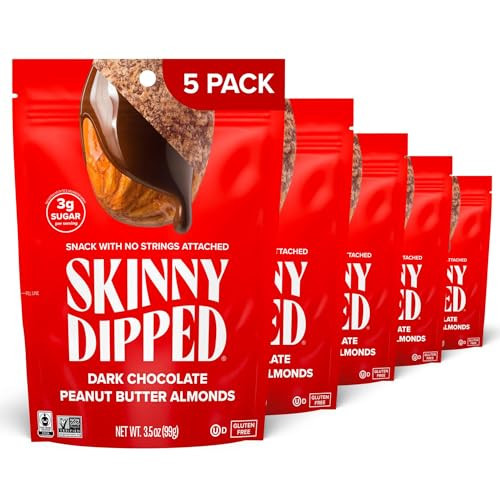 SkinnyDipped Dark Chocolate Peanut Butter Almonds, Healthy Snack, Plant Protein, Gluten Free, 3.5 oz Resealable Bags, (Pack of 5) | Amazon (US)