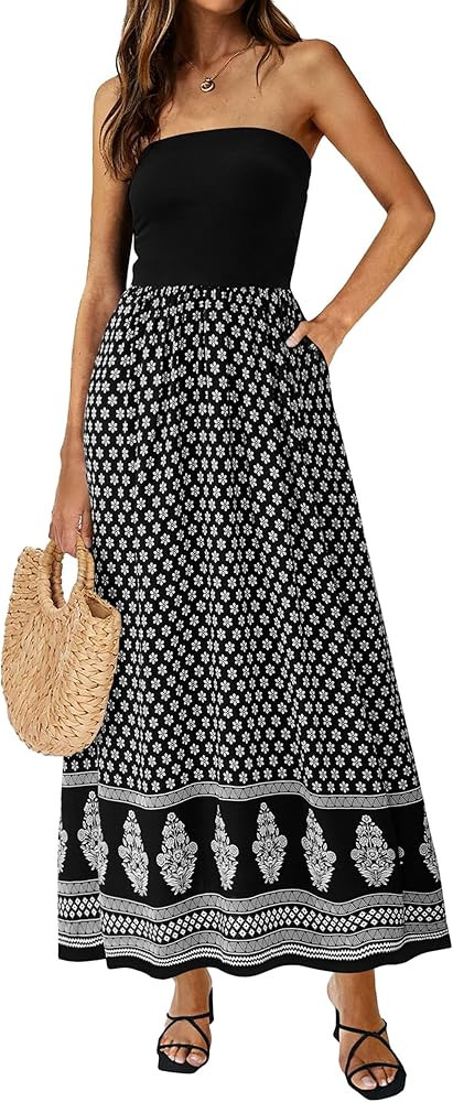 PRETTYGARDEN Women's Strapless Maxi Dress 2026 Summer Floral Tube Top Dress Long Flowy Boho Beach... | Amazon (US)