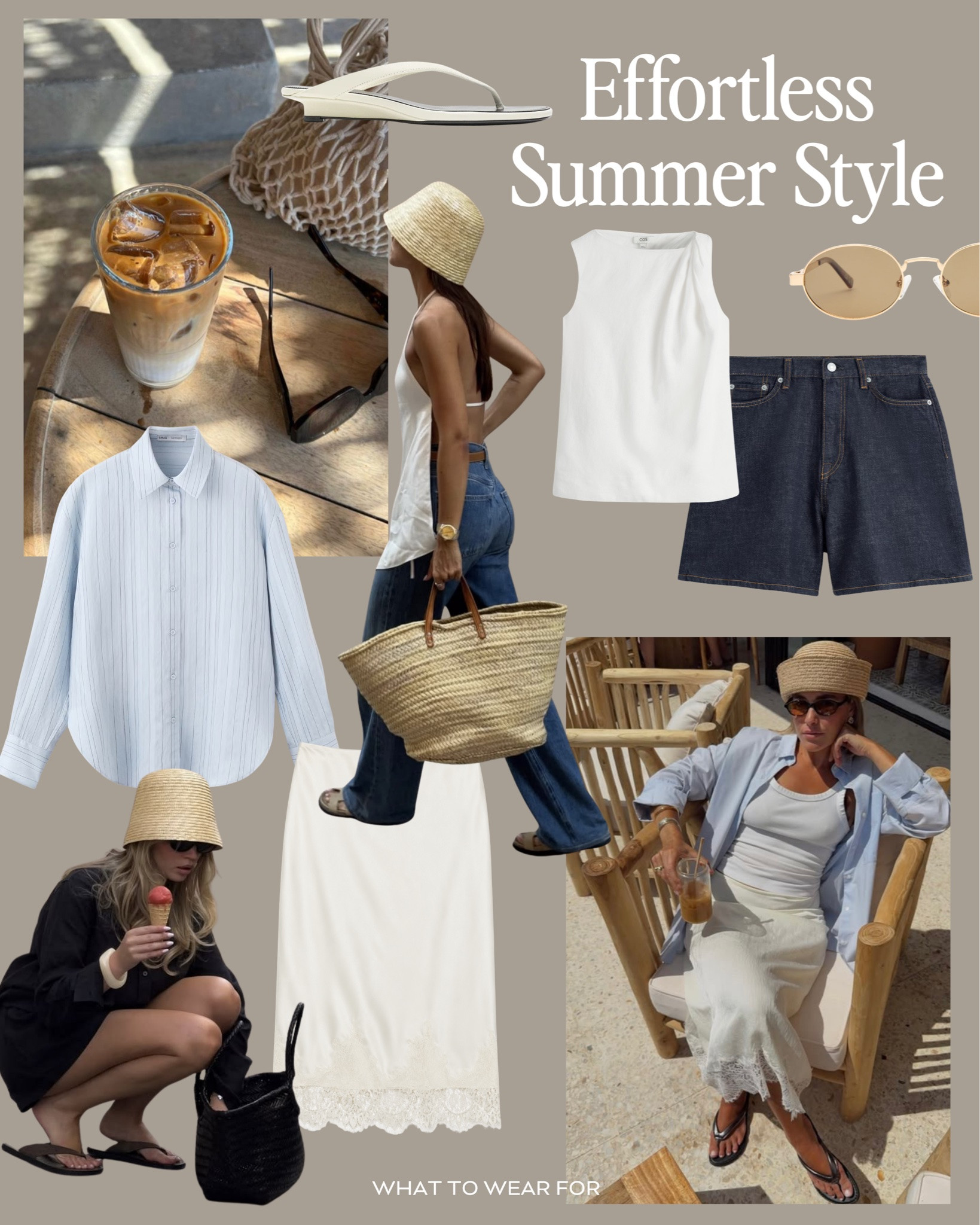 Effortless summer style ☀️ 

Blue stripe shirt, satin skirt, denim shorts, white trousers, brown dress, holiday outfits, neutral, Bermuda shorts, straw hat

#LTKsummer