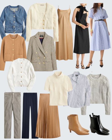 Fall basics, cable knit cardigan, sweaters, plaid blazer, booties and more on sale for 40% off right now at J Crew - lots of great options available in petite sizes 

#LTKworkwear #LTKsalealert #LTKunder50