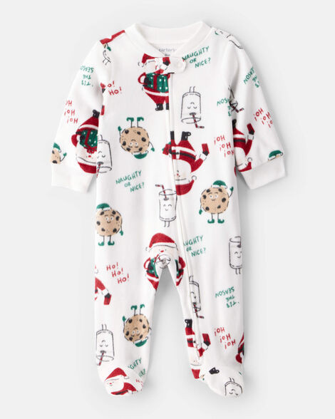 Baby Beige Santa Milk & Cookies Loose Fit Fleece Long-Sleeve Sleep & Play Pajamas - White | Carter's Inc