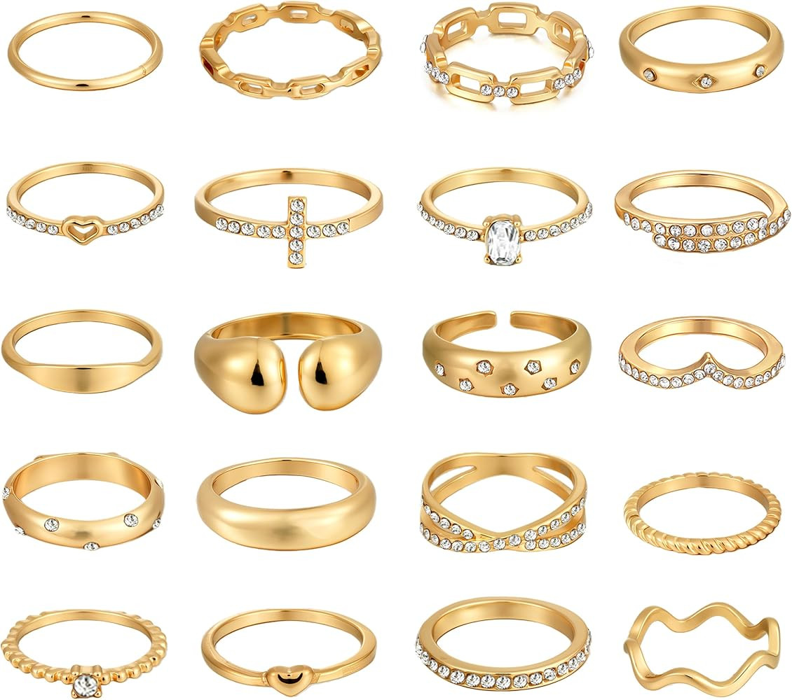 FAXHION 25 PCS Gold Stackable Rings Set for Women, Simple Twist Knuckle Finger Ring Trendy, Daint... | Amazon (US)