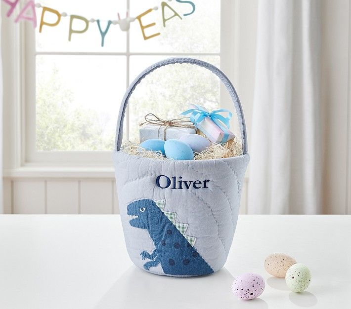 Blue Dino Preppy Quilted Easter Bucket | Pottery Barn Kids