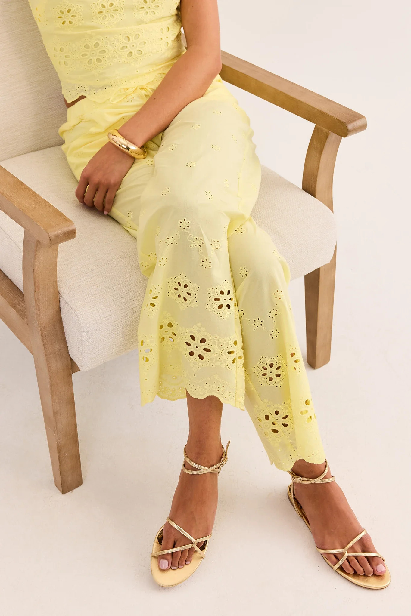 Yellow Eyelet Wide Leg Pants | Avara