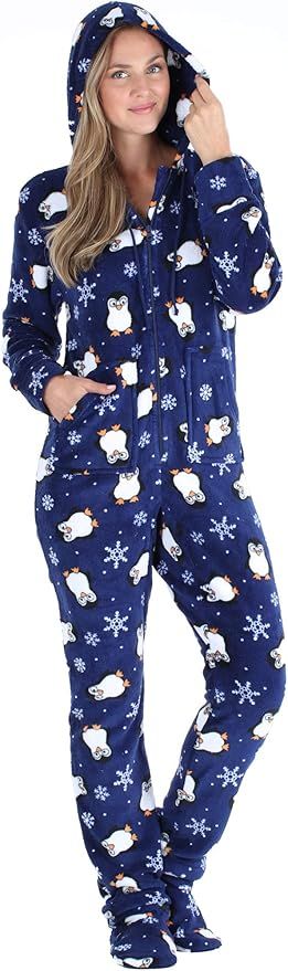 SleepytimePjs Women's Fleece Hooded Footed Onesie Pajama | Amazon (US)