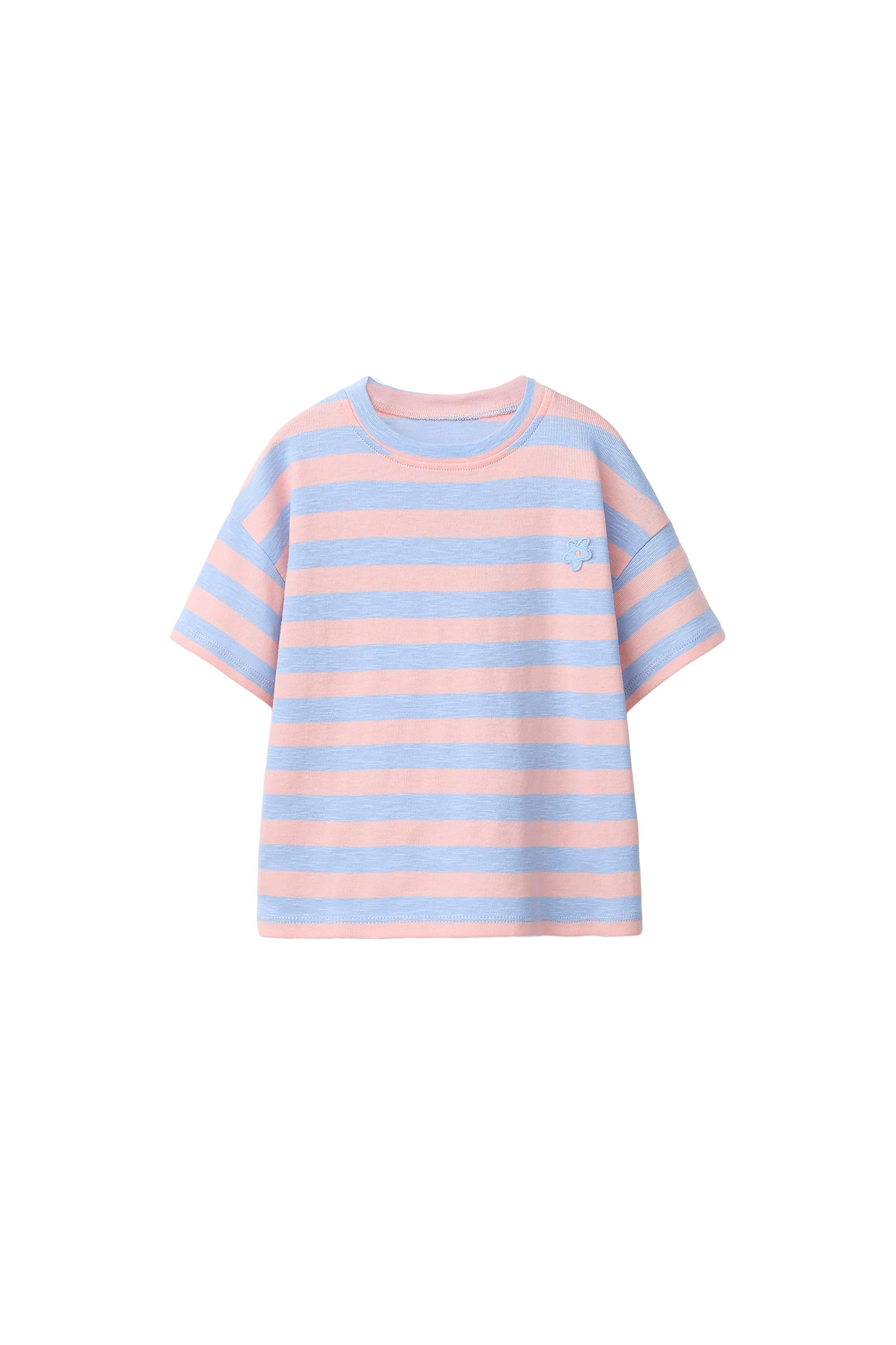STRIPED T-SHIRT WITH FLOWER PATCH | Zara US