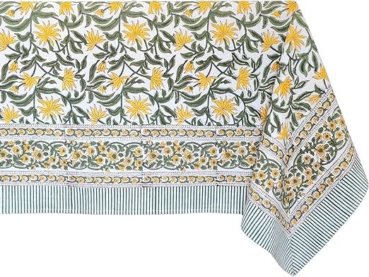 ATOSII 'Noor' 100% Cotton Boho Square Tablecloth, Handblock Floral Print Linen Table Cloth for Di... | Amazon (US)