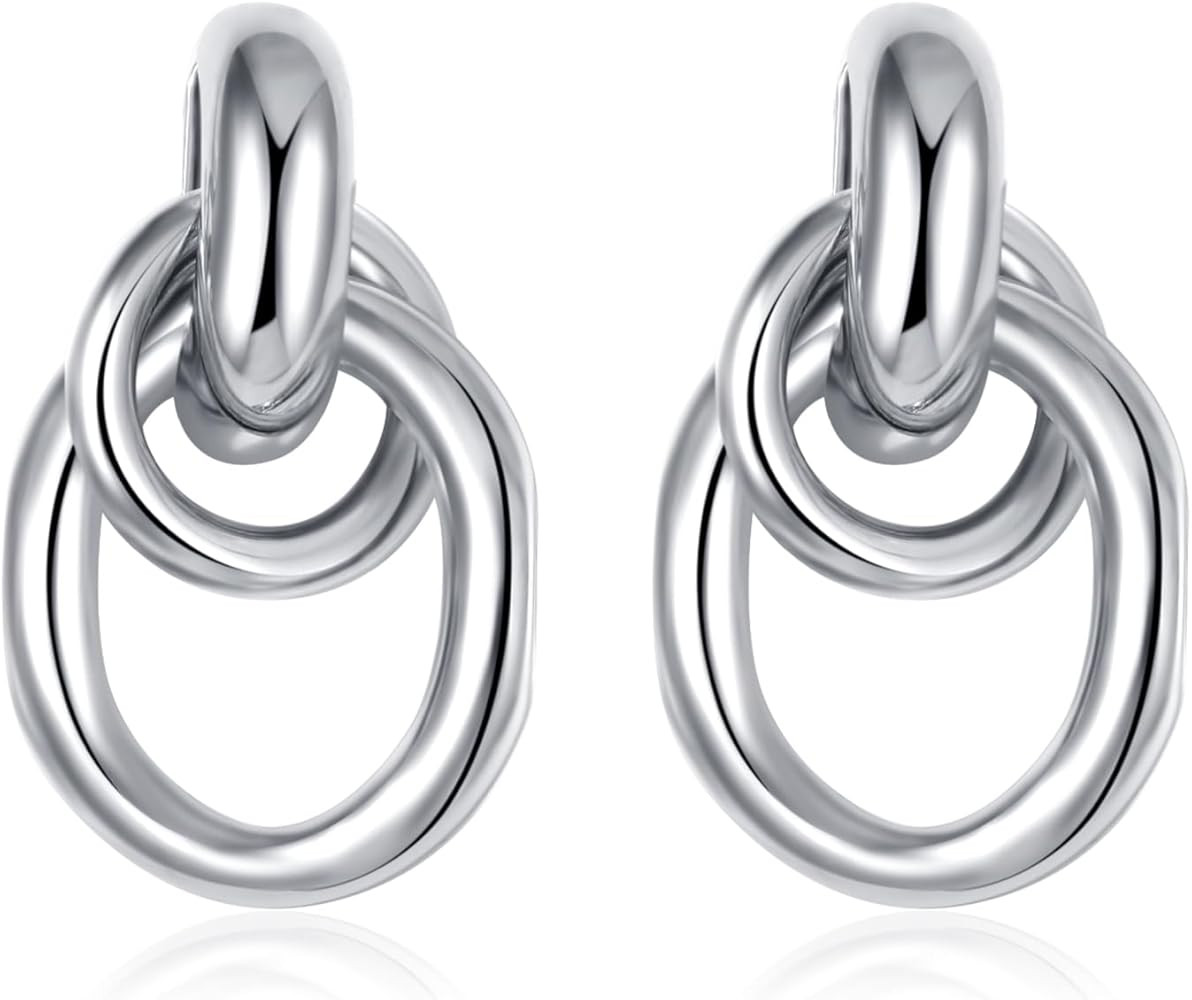 Trendy Gold Plated Knot Earrings for Women Chunky Statement Drop Dangle Earrings Lightweight Hypo... | Amazon (US)