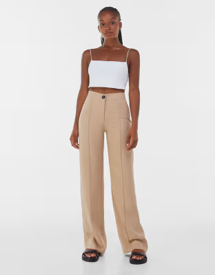 Bershka wide leg tailored pants in brown | ASOS (Global)