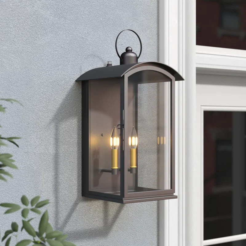 Alletta 2 - Light 19.69'' H Glass Outdoor Wall Lantern with Dusk to Dawn | Wayfair North America