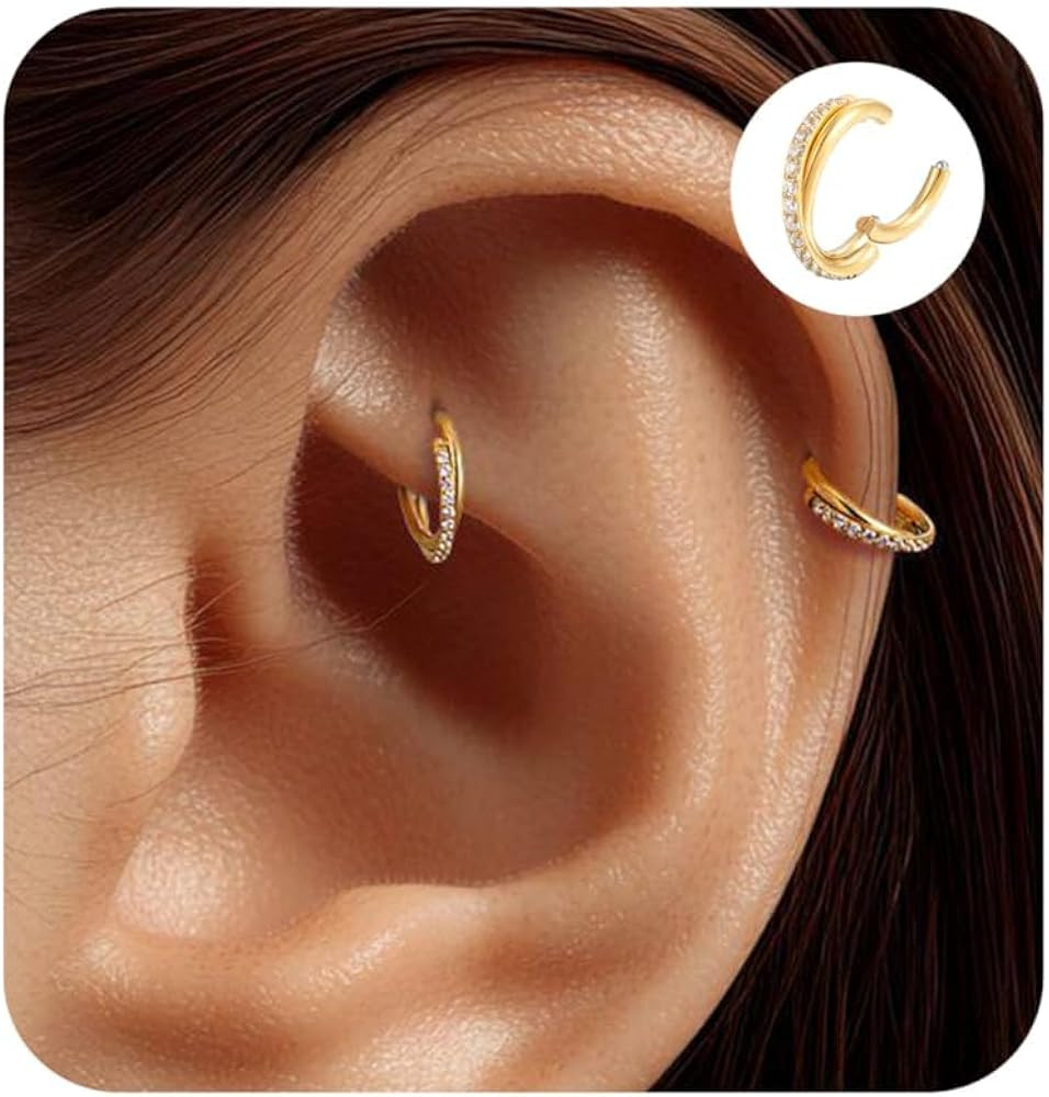 2PCS Cartilage Helix Piercing Earrings For Women Titanium Rook Jewelry Small Double Hoop Conch 16... | Amazon (US)