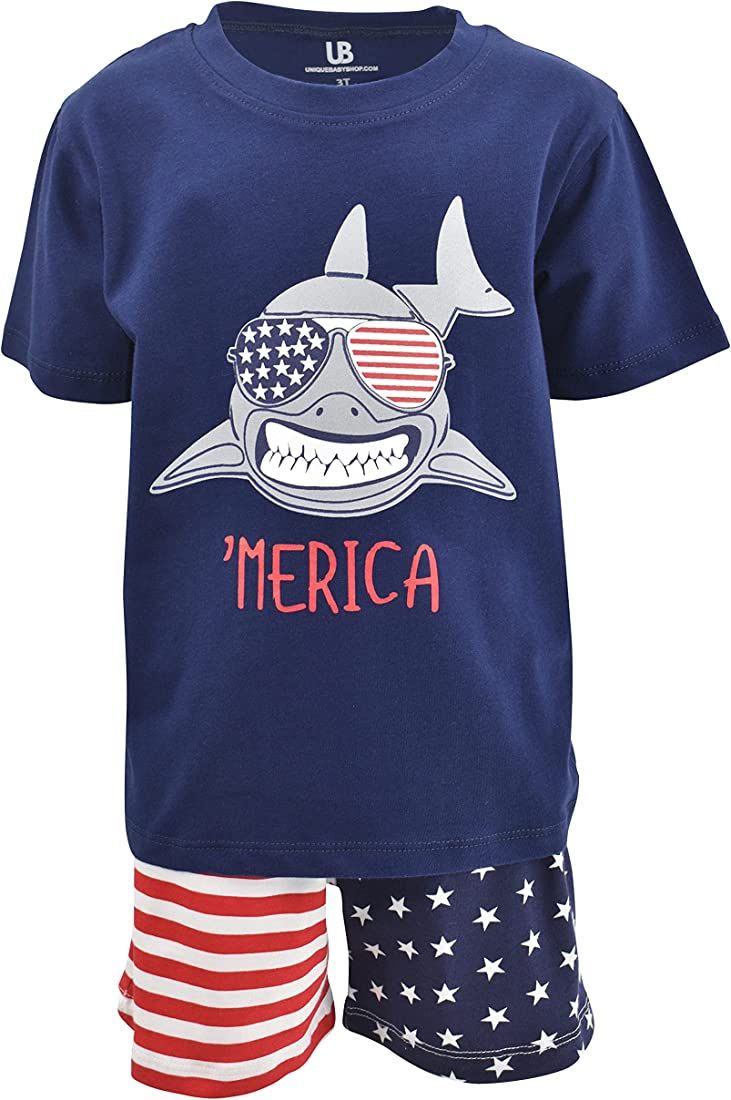 Unique Baby Boys Shark Merica 4th of July Patriotic Short Set | Amazon (US)