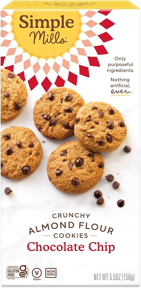 Simple Mills Almond Flour Crunchy Cookies, Chocolate Chip - Gluten Free, Vegan, Healthy Snacks, M... | Amazon (US)