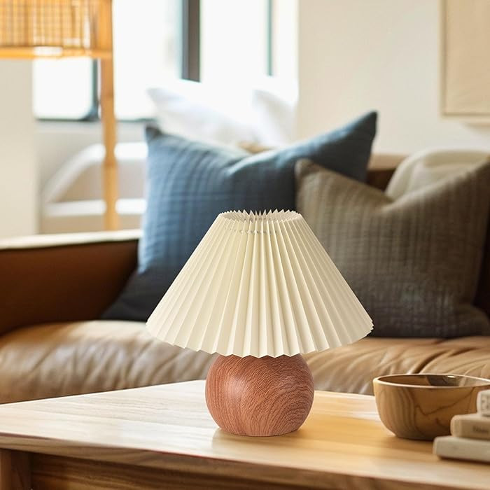 KUNJOULAM 12.2" Small Pleated Table Lamp, Modern Bedside Nightstand Lamp with Beige Lampshade, Me... | Amazon (CA)