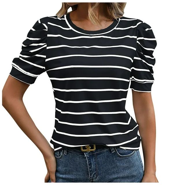 Tops for Women Trendy Summer 2024 Striped Pullover New Women's Shirt European And Casual Leg Slee... | Walmart (US)