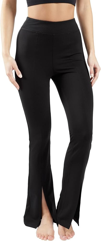 Amazon.com: 90 Degree By Reflex High Waist Flare Yoga Pant with Front Split - Black - Large : Clo... | Amazon (US)