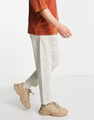 Bershka textile straight leg pants in ecru | ASOS (Global)