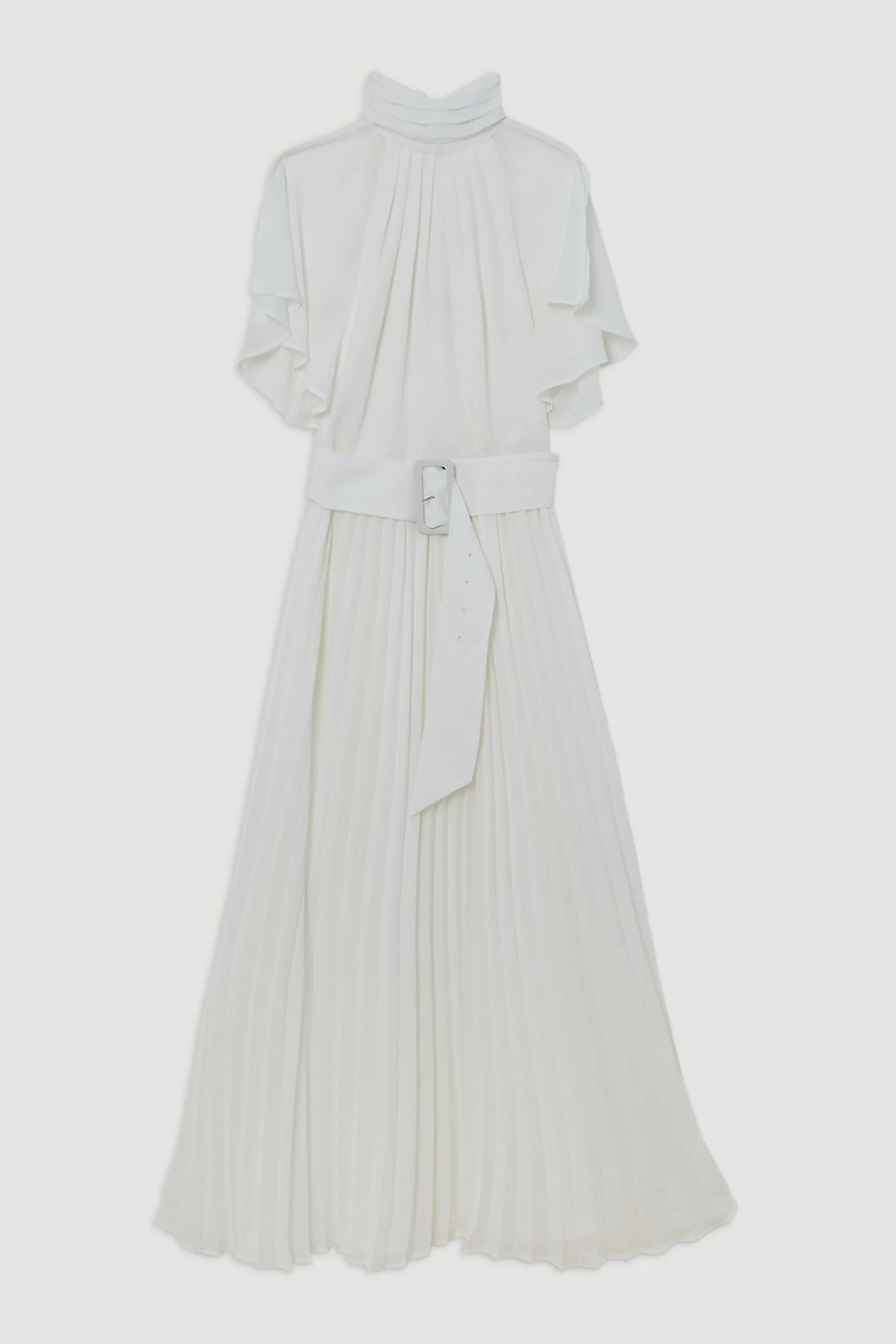 Pussy Bow Tie Georgette Belted Woven Midi Dress | Karen Millen UK + IE + DE + NL