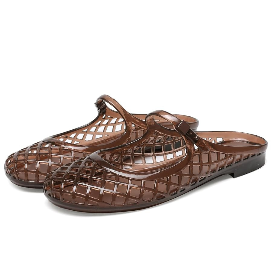 Clear Jelly Slide Sandals for Women Slip On Closed Round Toe Mesh Hollow Flat Mary Jane Mules Bea... | Amazon (US)